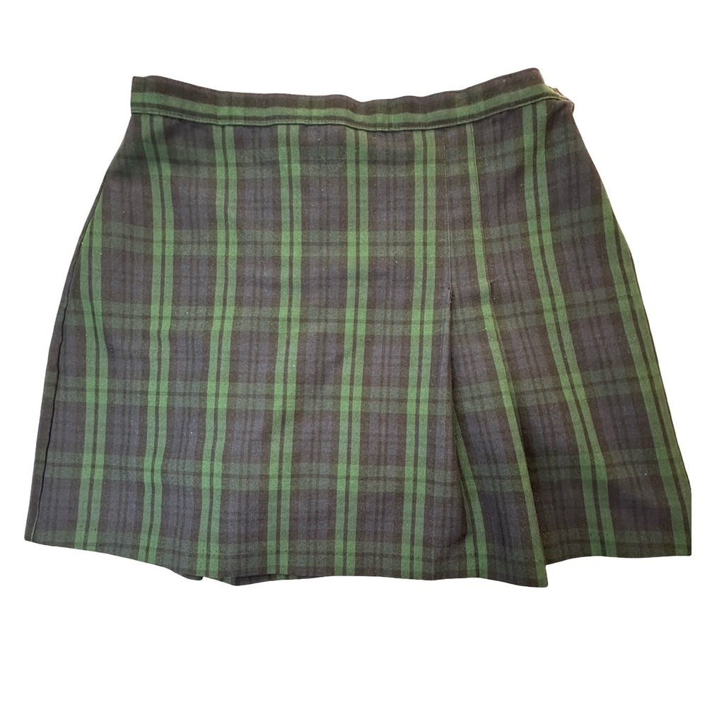 Green Navy Blackwatch Plaid Pleated Skort Mini Skirt Schoolgirl Preppy Academic - Picture 2 of 12